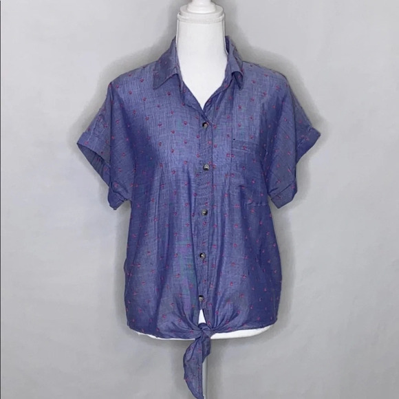 Sim & Sam Button Front Tie Short Sleeve Blouse - Picture 1 of 6